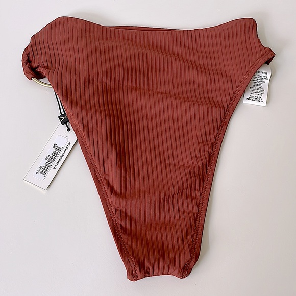 NWT Vitamin A LOLITA brown ribbed ring high leg highrise swim bikini bottoms 6 S - Picture 7 of 13